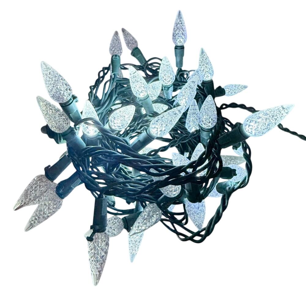 Philips Christmas Cool White LED C6 Faceted String Lights Green Wire Plug In